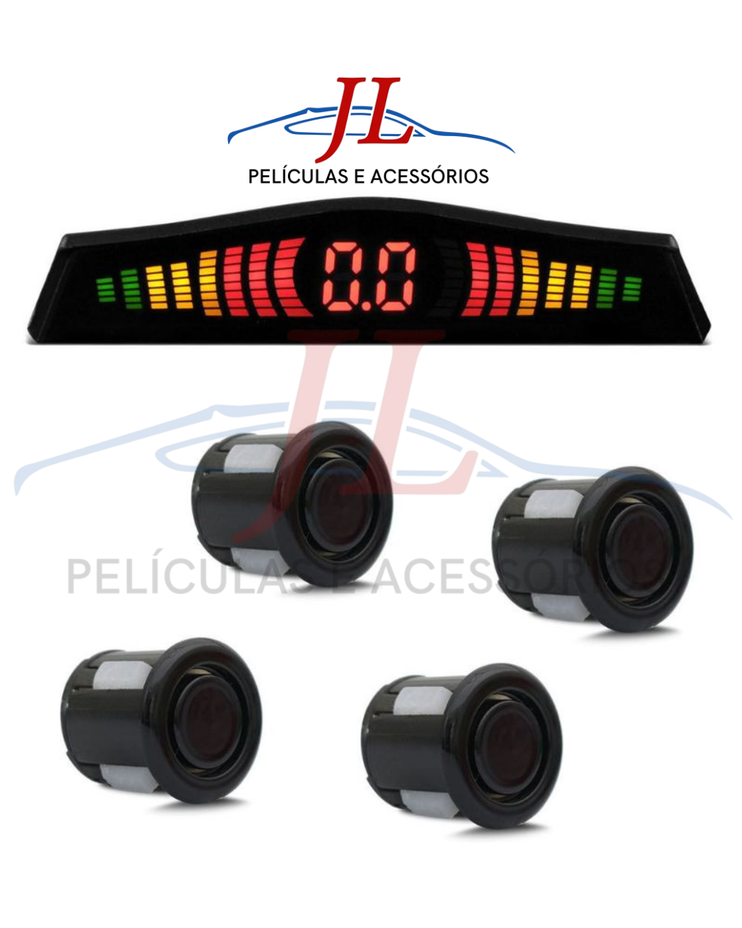Sensor Estac Tras 4 pontos 18mm Branco, Preto, Prata e Vermelho