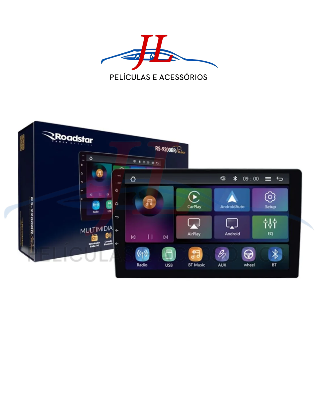 MULTIMIDIA MP5 9" | RS9200 CARPLAY | ANDROID AUTO S/ FIO + CÂMERA DE RÉ BORBOLETA
