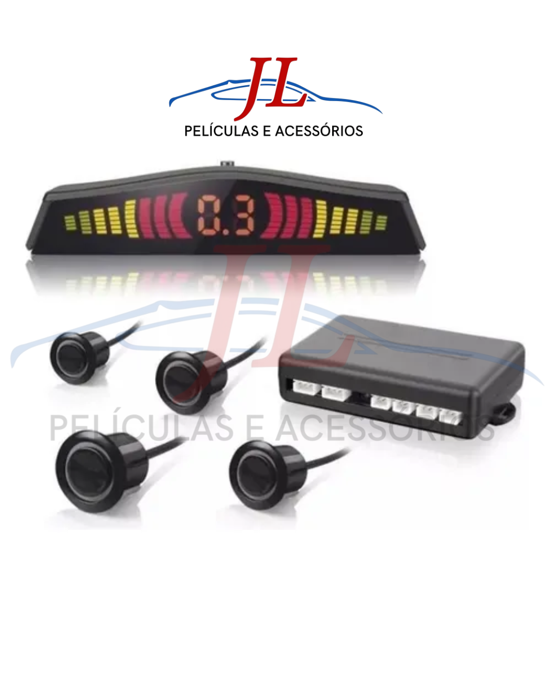 Sensor Estac Tras 4 pontos 18mm Branco, Preto, Prata e Vermelho