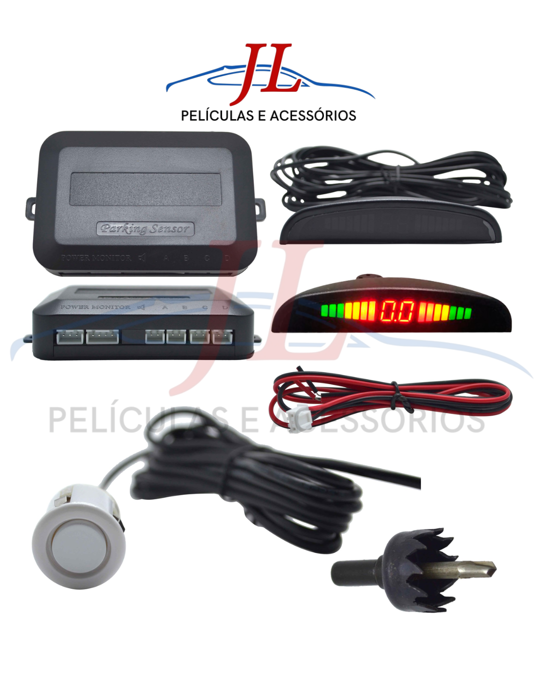 Sensor Estac Tras 4 pontos 18mm Branco, Preto, Prata e Vermelho