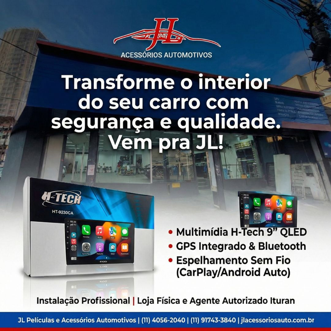 Central Multimídia H-Tech 9" | Câmera de ré | Integração Total e Segurança