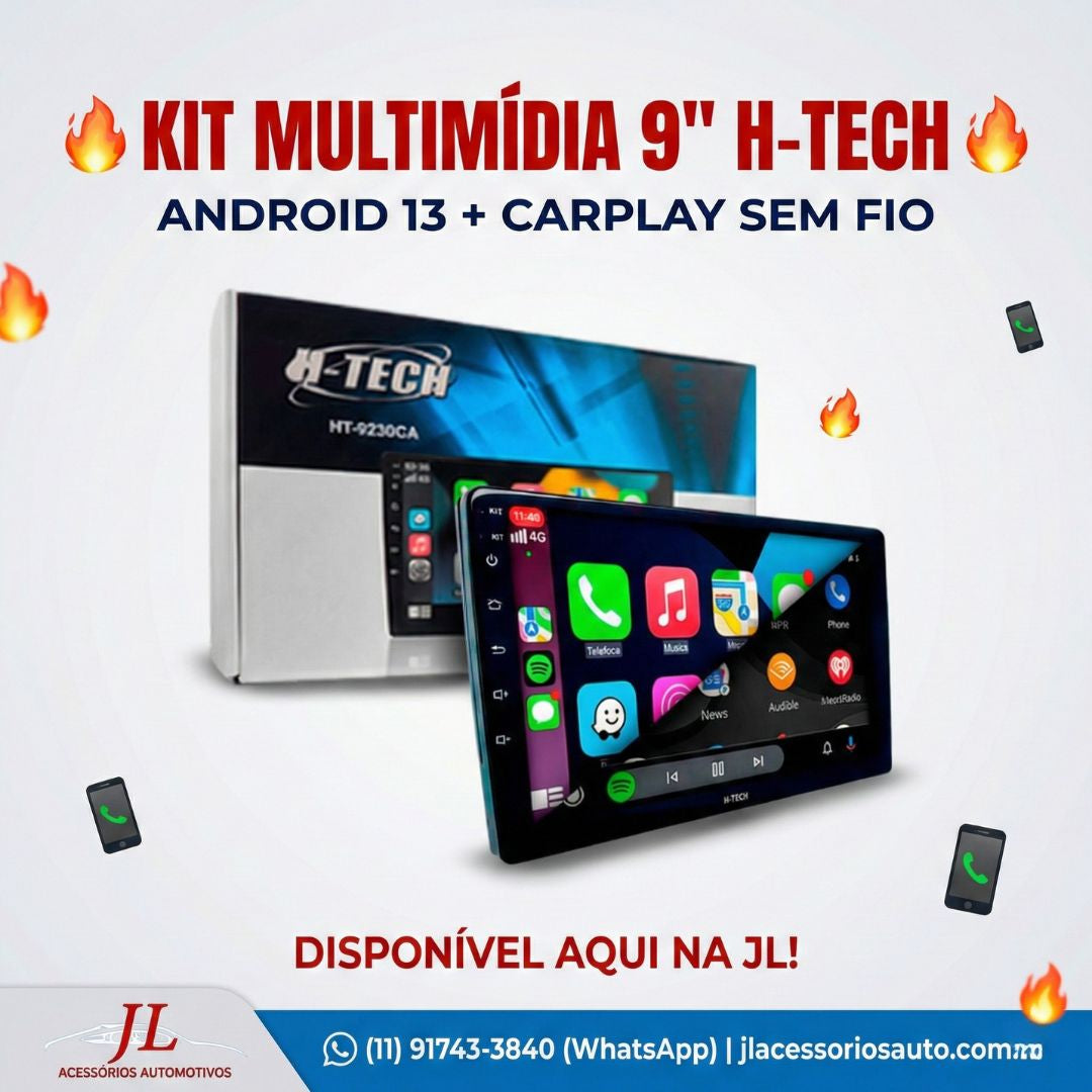 Central Multimídia H-Tech 9" | Câmera de ré | Integração Total e Segurança